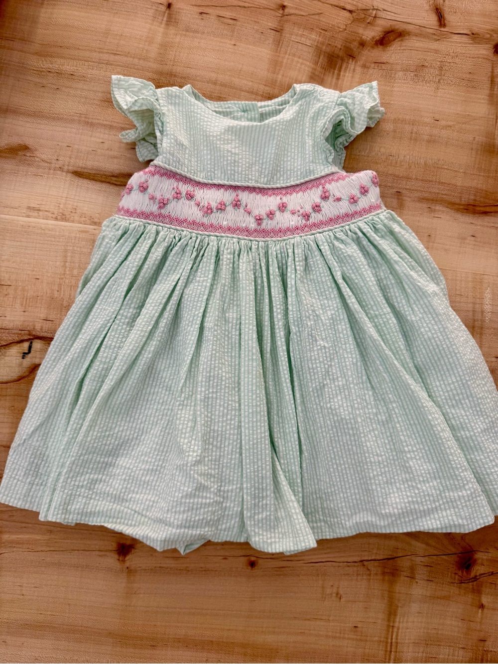 Laura Ashley Mint Green Dress with Pink Smocked Waist